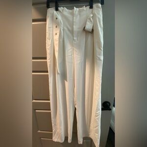 White/cream wide leg pants with belt